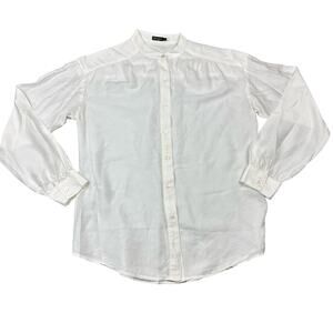 J McLaughlin Size S Womens White Modal Silk Blend Collarless Button Front Blouse